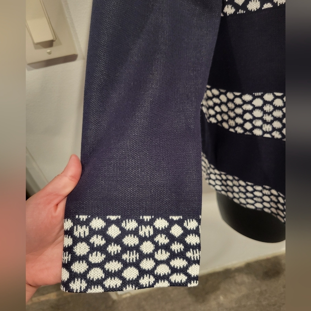 Misook Size XL Navy/White Striped Knit Button Up Cardigan - Picture 3 of 6